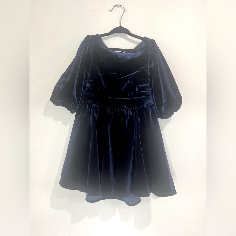 Bardot Juniors‎ Girls Size 4 Wynter Velour Navy Mini Dress Puff Sleeve NWT